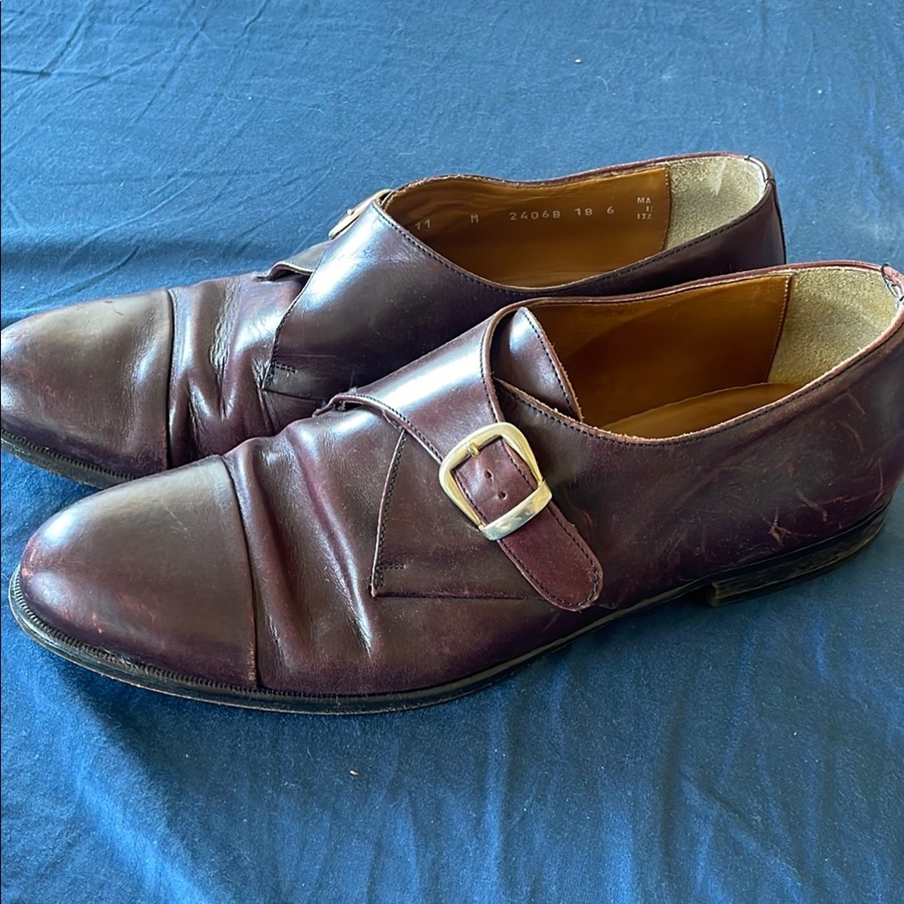 Italian Leather Oxblood Monk Strap Shoes